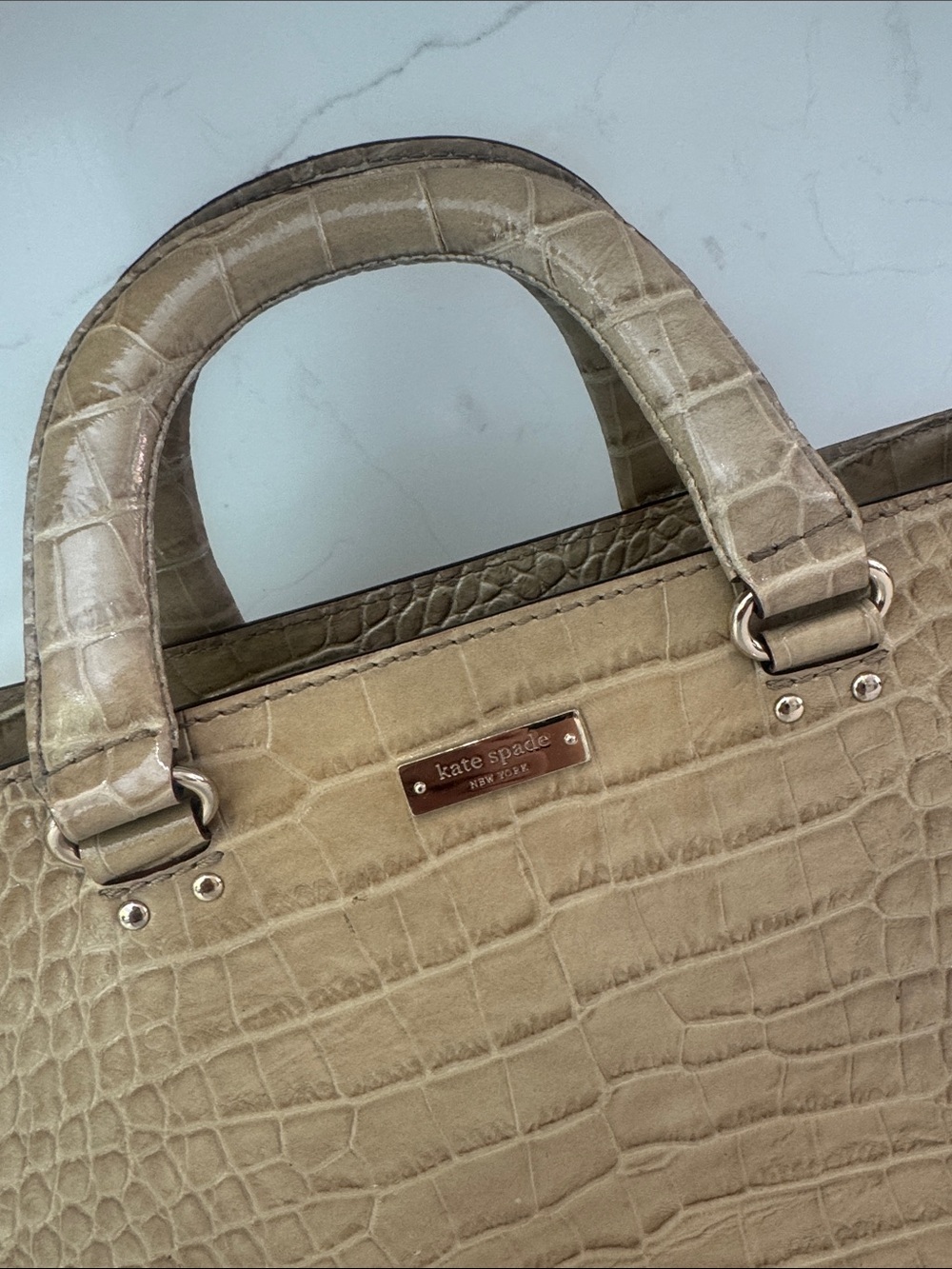 kate spade Beige Croc-Embossed Leather Satchel - Picture 2 of 15